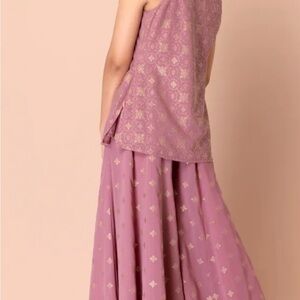 Light Pink Foil Print Sharara And Short Kurta (Set of 2)